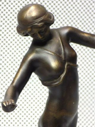 Estate Rare Art Deco Hoop Girl Bronze Sculpture on Onyx Base 2