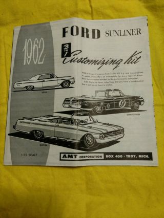Vintage Model Kit Instructions 3 In 1 1962 Ford Sunliner Car