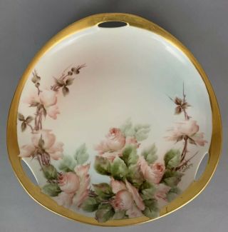 Antique Japanese Hand Painted Gold Rim Cake Plate Signed 3 Handled