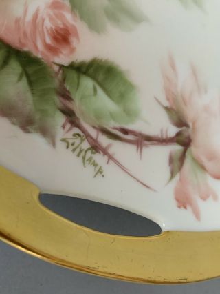Antique Japanese Hand Painted Gold Rim Cake Plate Signed 3 Handled 3