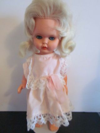 Vintage Doll Made West Germany 11 " Tall Blonde Hair Blue Eyes Plastic 734