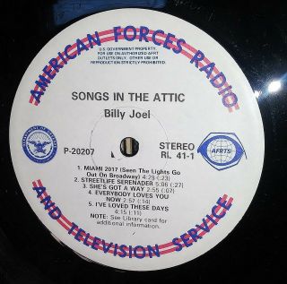 Afrts Rare Dj Promo Billy Joel " Songs In The Attic " Hall & Oates " Private Eyes "