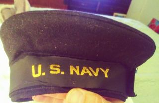 Rare Vintage Black U.  S.  Navy Cap,  Hat Small - Medium Sized,  Collectable,  Military