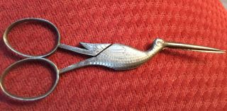 Antique Crane Bird Needlepoint Sewing Scissors 3.  5”