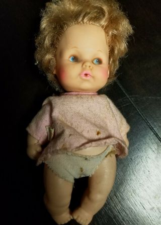 Vintage Eegee Baby Doll Drink - N - Wet 6” Rooted Hair In Outfit