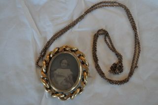 Rare Antique Victorian Mourning Swivel Brooch With Pictures And Chain