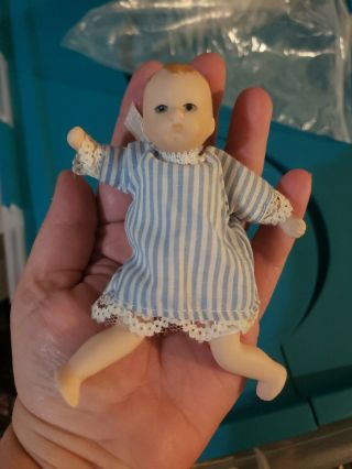 Miniature Bisque Baby Doll Vintage Russ 4 - 1/2 " With Painted Eyes