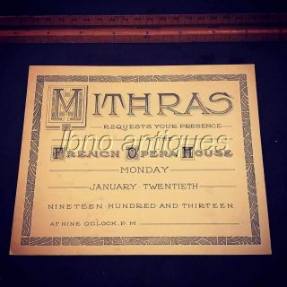 Rare And 1913 Krewe Of Mithras Mardi Gras Ball Invitation.  L@@k