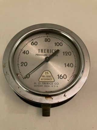 Vintage Rare H.  O.  Trerice Comp.  6 " Pressure Gauge 0 To 160 - Detriot,  Michigan