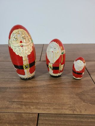Vintage Wood Santa Nesting Dolls Set Of Three,  Made In China
