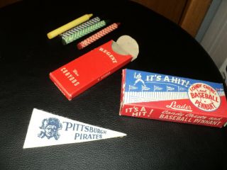 Vintage Rare Leader Novelty Candy Co.  Baseball Candy Box W/pennant & Crayons