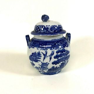 Rare Antique 19th C Staffordshire W.  A.  Adams Blue Willow Covered Jar