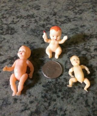 (3) Vintage Dollhouse Babies - (2) Plastic - Jointed - Hong Kong - (1) Unjointed