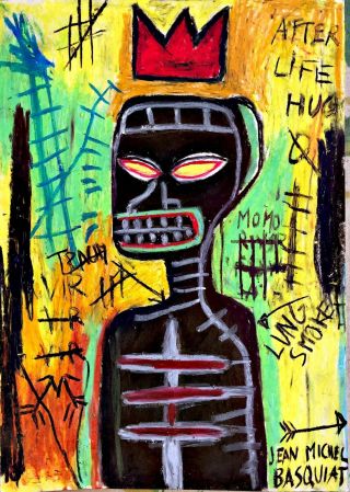 Jean Michel Basquiat Oil Pastel Drawing Hand Signed Samo Rare Vintage Pop Art