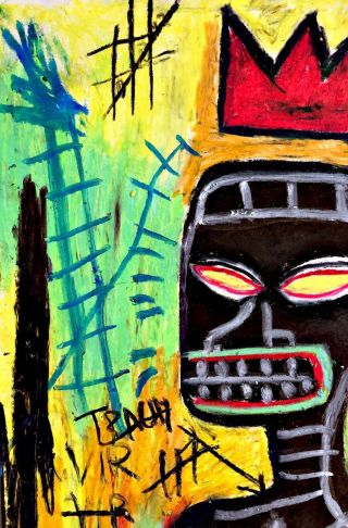 Jean Michel Basquiat Oil Pastel Drawing Hand Signed Samo Rare Vintage Pop Art 2