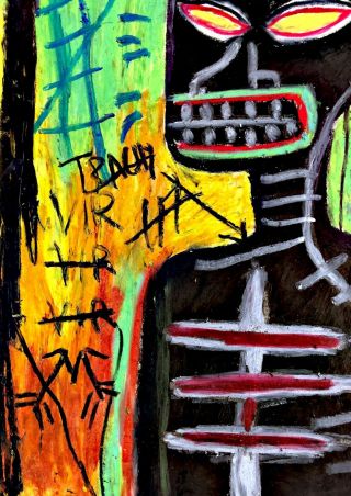 Jean Michel Basquiat Oil Pastel Drawing Hand Signed Samo Rare Vintage Pop Art 3