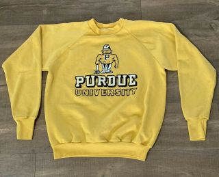 Rare Vintage Purdue University Sweatshirt Purdue Pete Size Large - Runs Small Gold