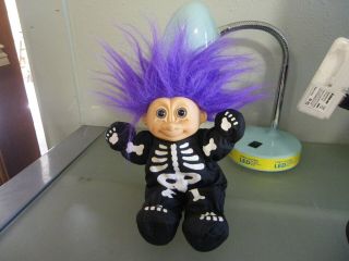 Vintage Russ Troll Doll With Purple Hair,  In A Halloween " Skeleton " Outfit