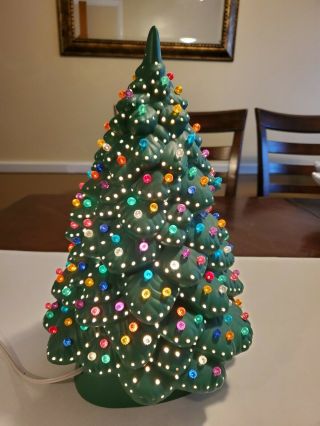 Vintage Ceramic Christmas Tree 13 Inch Very Rare,  Mold? Small,  Multi Color Bulbs