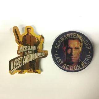 Last Action Hero Movie Promo Pin Set - Rare 1993 Arnold Schwarzenegger Buttons