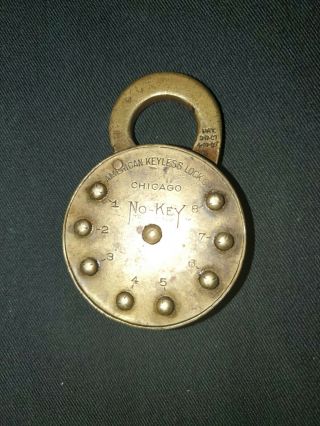 American Keyless Lock Co Chicago No - Key Combination Padlock Rare