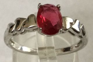 Stunning Rare Vintage Estate Sterling Silver 925 Red Spinel Heart Ring Sz 9 Ba54