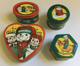 Vintage Raggedy Ann & Andy Tins Set Of 4 Different Shapes & Designs From Target