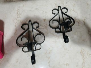 Vintage Black Wrought Iron Metal Sconces Scroll Style Wallhanging Home Decor