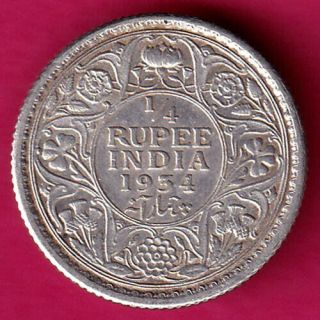 British India - 1934 - Kg V - 1/4 Rupee - Rare Silver Coin C3