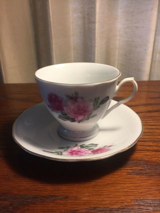 Vintage Teacup And Saucer With Pink Roses Made In China