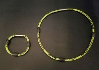 Nikken Kenko Powerband Neck Magnetic Sports Necklace & Bracelet Set Rare Green