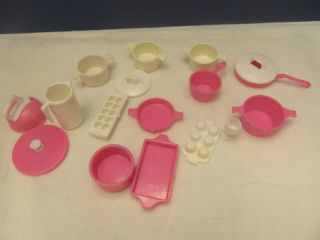 Vintage Mattel Barbie Pink And White Kitchen Supplies,  Pots And Pans