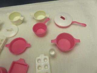 Vintage Mattel Barbie Pink and white Kitchen supplies,  pots and pans 2