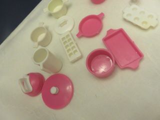 Vintage Mattel Barbie Pink and white Kitchen supplies,  pots and pans 3