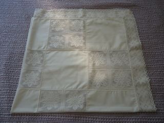 Vintage Off White Linen And Lace Tablecloth Square 44 " X 44 "