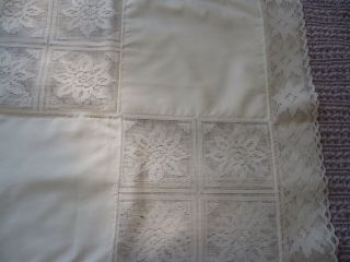 Vintage Off White Linen and Lace Tablecloth Square 44 