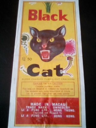 Vintage Firecracker Label (black Cat Brand) Firecracker Label Rare Label Only