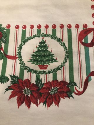 Vintage Christmas Tablecloth 45” X 50” Rare Pattern Faded White Background