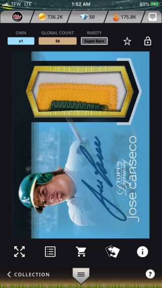 Topps Bunt Digital Jose Canseco 2018 Dynasty Sig Relic Rare 50cc