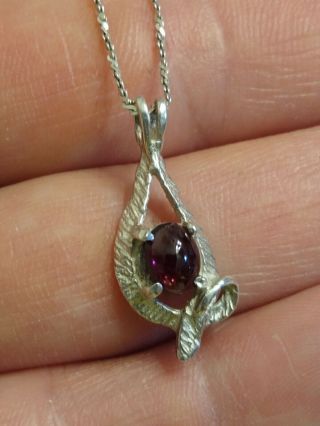 Vintage/antique 925 Sterling Silver Red Stone Pendant Necklace 18 " Chain