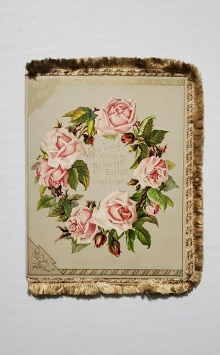 Late 1800s Antique 8 " Double Sided Chromolithograph Easter Card Roses,  Pansies