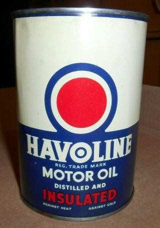 Vintage Havoline Rare Refining Company 1 Qt Metal Motor Oil Can Gas & Oil
