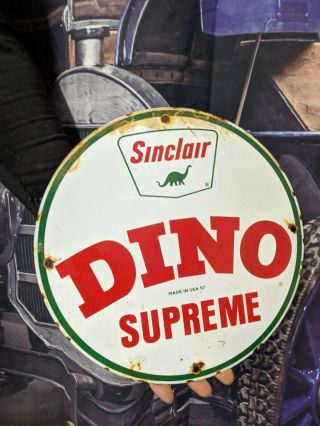 Old Rare Vintage Dated 1957 Sinclair Gasoline Porcelain Gas Pump " Dino Supreme "