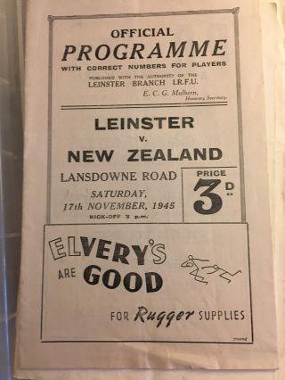 Leinster V Zealand Rugby Programme 1945 Rare