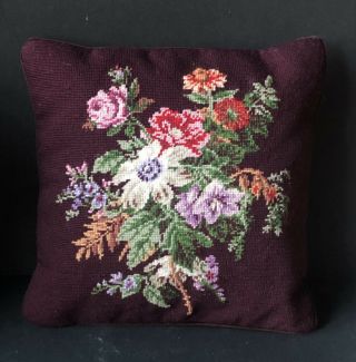 Rare Ralph Lauren Brittany Needlepoint Pillow Floral Purple Flowers Euc Retired