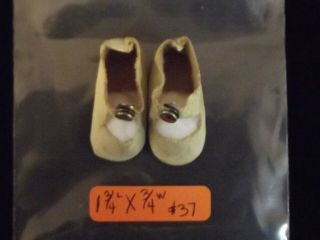 37 Vintage White Snap Front Doll Shoes 1 3/4 " L X 3/4 " W