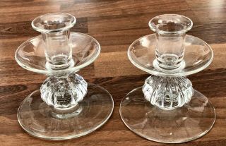 Set Of 2 Vintage Glass Candle Holders 4” Clear Glass Taper