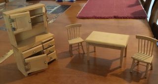 Vtg Concord Miniatures Doll House Furniture China Hutch Table Chairs