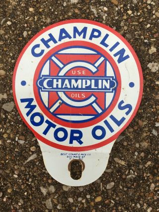 Vintage Champlin Motor Oil License Plate Topper Rare Old Advertising Sign