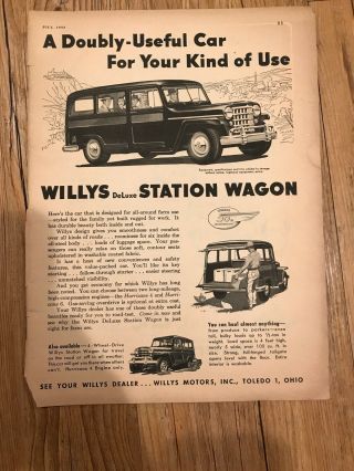 1953 Willys Station Wagon Truck Ad Vintage Antique Car Jeep Truck